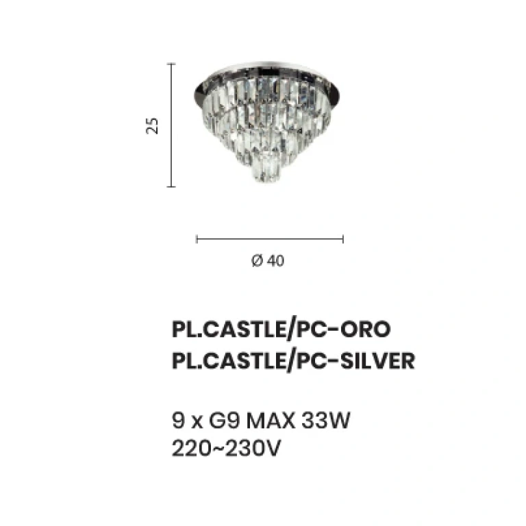 Плафон castle, silver, ondaluce, 9xG9, PL.CASTLE/PC-SILVER