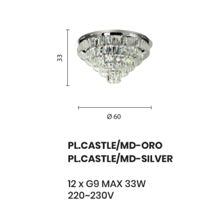 Плафон castle, silver, ondaluce, 12xG9, PL.CASTLE/MD-SILVER