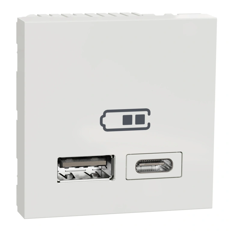 мех. usb зарядно устр. двоен бял nu301818