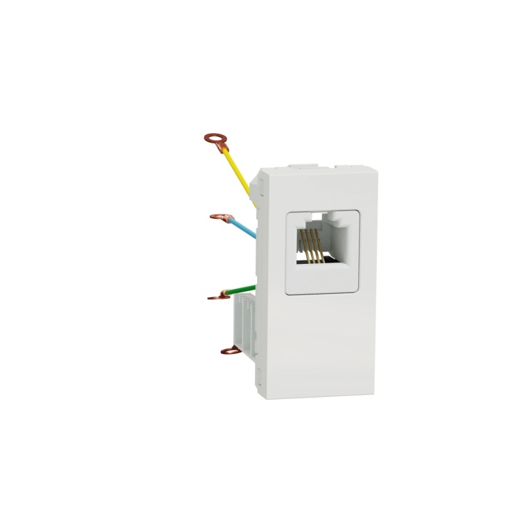 телефонна розетка rj12, едномодулна, бял, unica new, schneider, nu349118