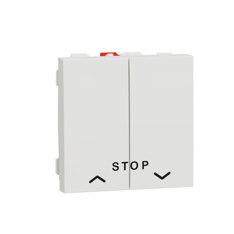 Бутон за управление на щори + stop, двумодулен, бял, 10А, unica new, schneider, nu323718