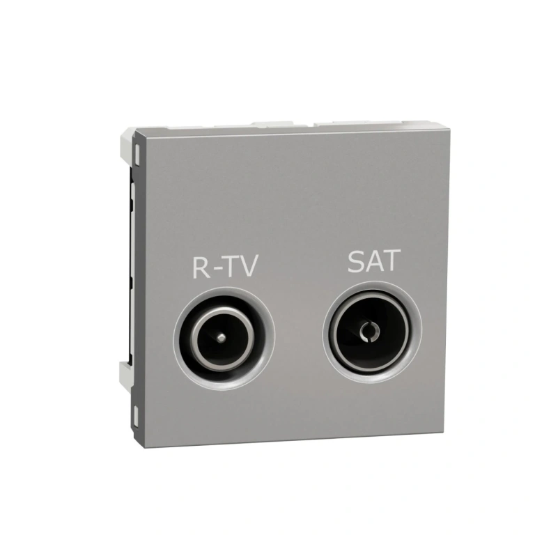 R/tv/fm розетка, крайна в серия, двумодулна, алуминий, unica new, schneider, NU345530