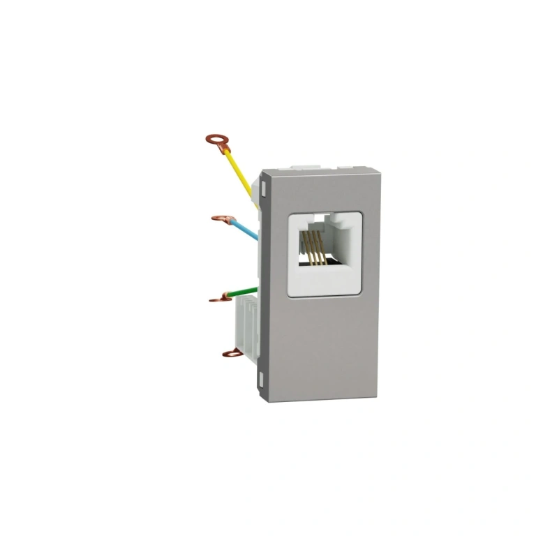 телефонна розетка rj12, едномодулна, алуминий, unica new, schneider, NU349130