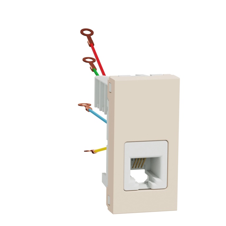 телефонна розетка rj12, едномодулна, слонова кост, unica new, schneider NU349144
