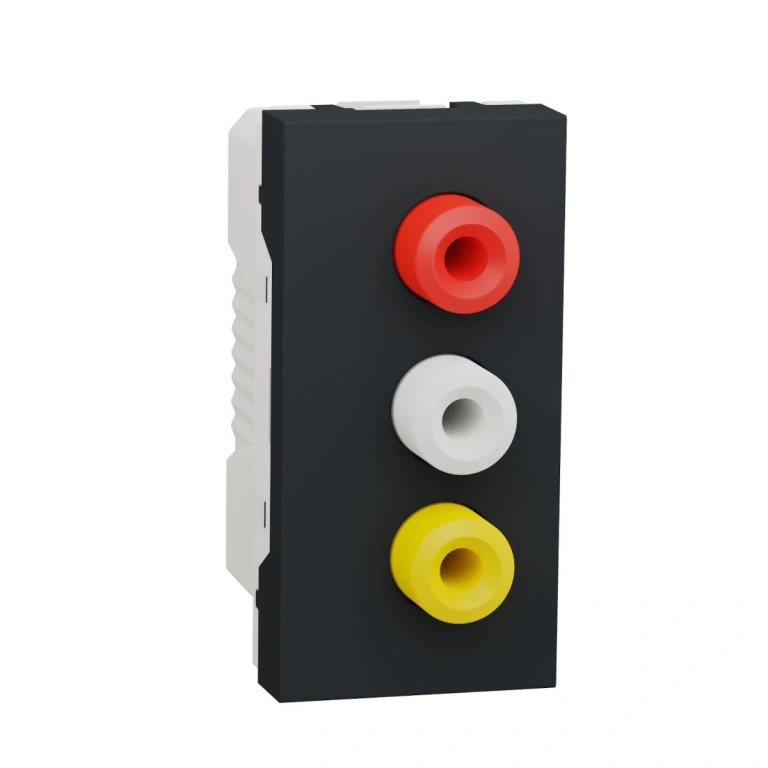 Розетка конектор 3rca, женски, едномодулна, антрацит, unica new, schneider, NU343154