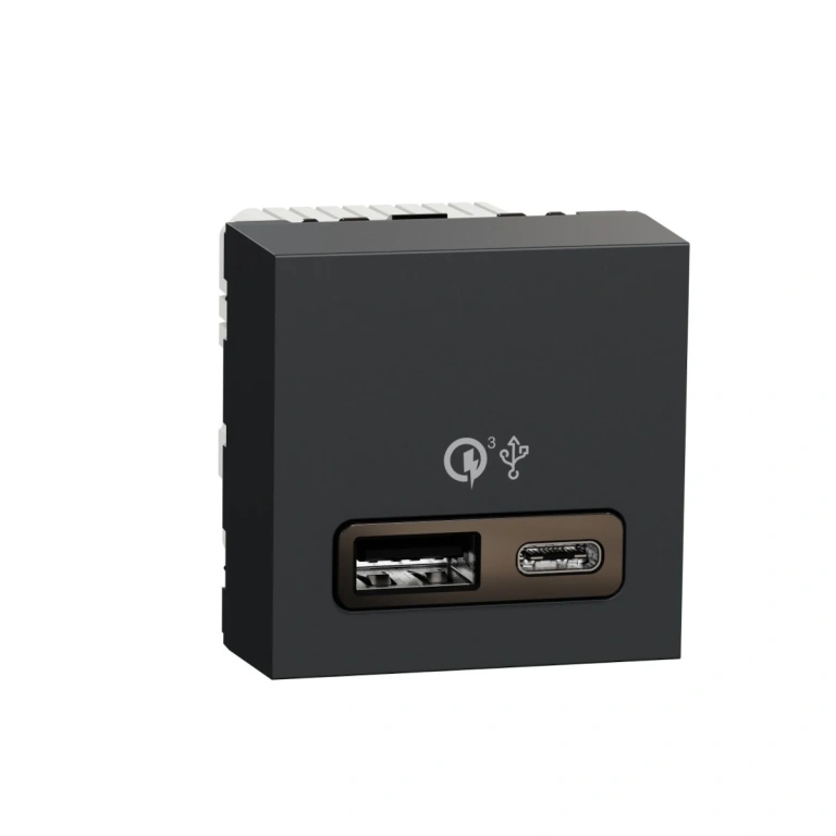 Двойна usb розетка за зареждане, двумодулна, тип a + тип c, антрацит, 18w, unica new, schneider, NU301954
