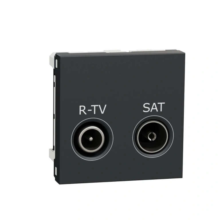 r/tv/fm розетка, междинна, двумодулна, антрацит, unica new, schneider, NU345654