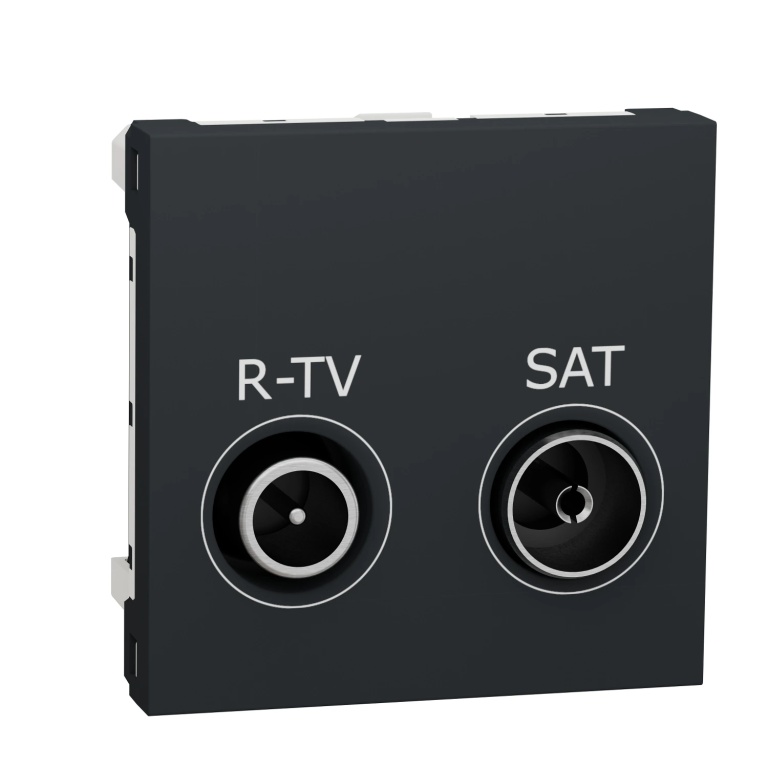 r/tv/fm розетка, крайна в серия, двумодулна, антрацит, unica new, schneider,  NU345554
