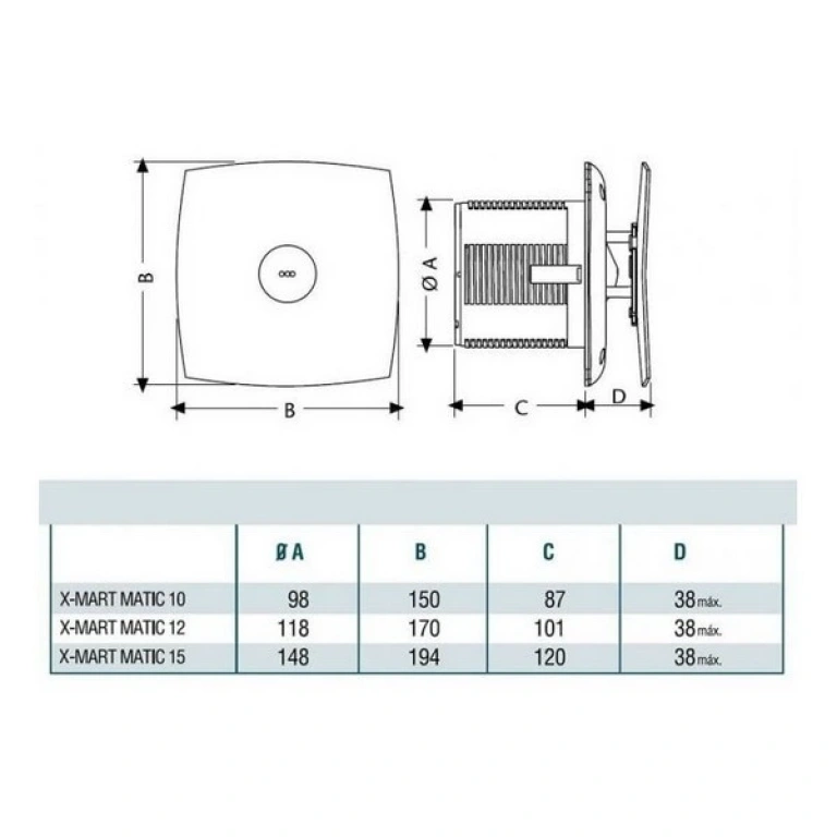 (copy) вентилатор за баня с таймер и автоматична клапа, инокс, cata, x-mart10t matic inox, ф100, 98 m3/h, 15w, C01046000