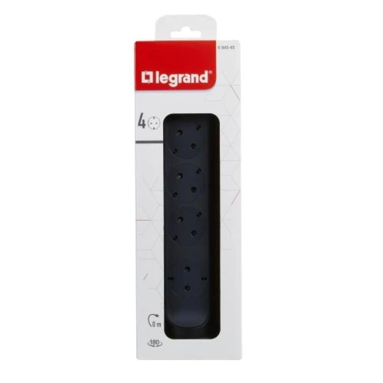 Разклонител с копче, 4X2P+E, без кабел, черен, Premium NEW, legrand, 694545
