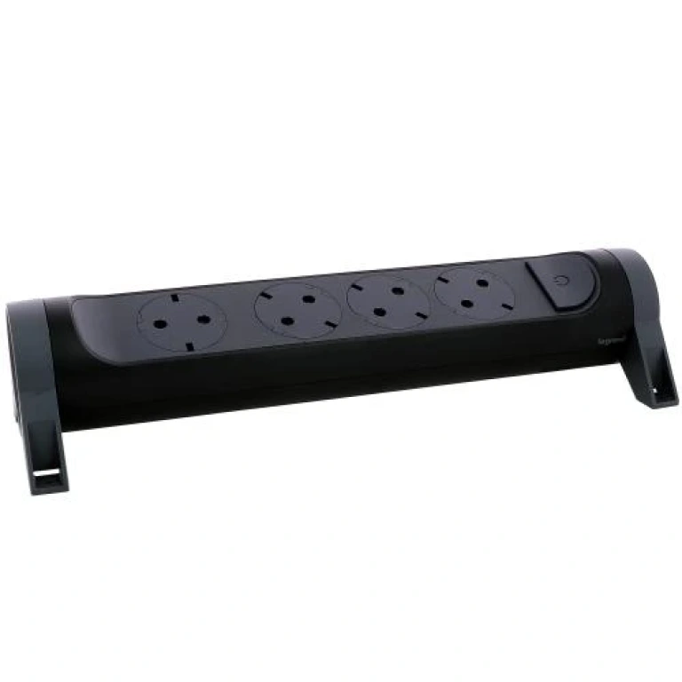 Разклонител с копче, 4X2P+E, без кабел, черен, Premium NEW, legrand, 694545