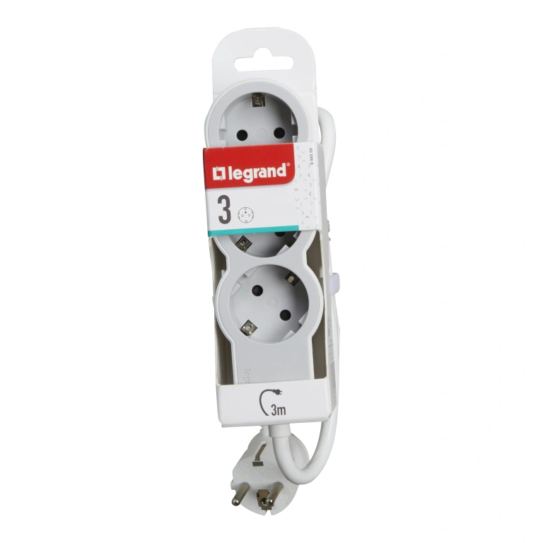 (copy) разклонител 3X2P+E, с кабел 1,5 метра, бял, Standard NEW, legrand, 694549