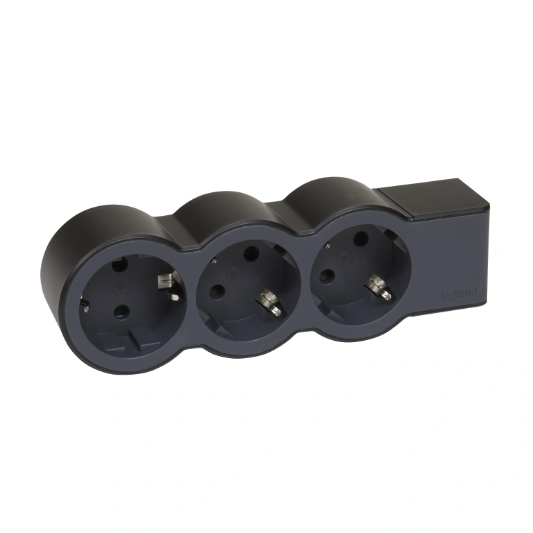 Разклонител 3X2P+E, без кабел, черен, Standard NEW, legrand, 694574