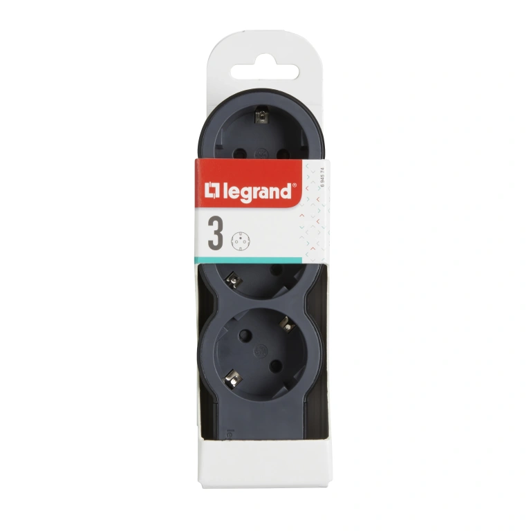 Разклонител 3X2P+E, без кабел, черен, Standard NEW, legrand, 694574