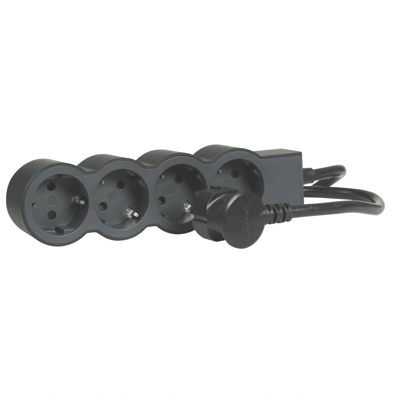 Разклонител 4X2P+E, с кабел 3 метра, черен, Standard NEW, legrand, 694562