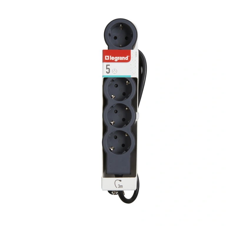 (copy) разклонител 5X2P+E, с кабел 3 метра, бял, Standard NEW, legrand, 694563