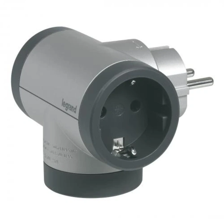 Адаптер за контакт 2х шуко и usb a+c, t-образен, въртящ, алуминий, NEW legrand, 694524