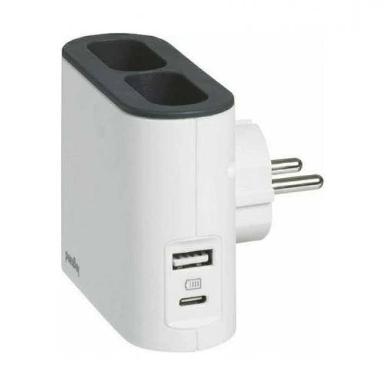 Адаптер за контакт, плосък, 2x евро контакт и usb a+c, бял, 6a, NEW legrand, 49401