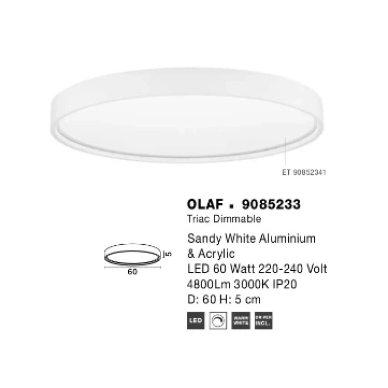 Плафон olaf, white, nova luce, led 60w, 3000k, 4800Lm , 9085233