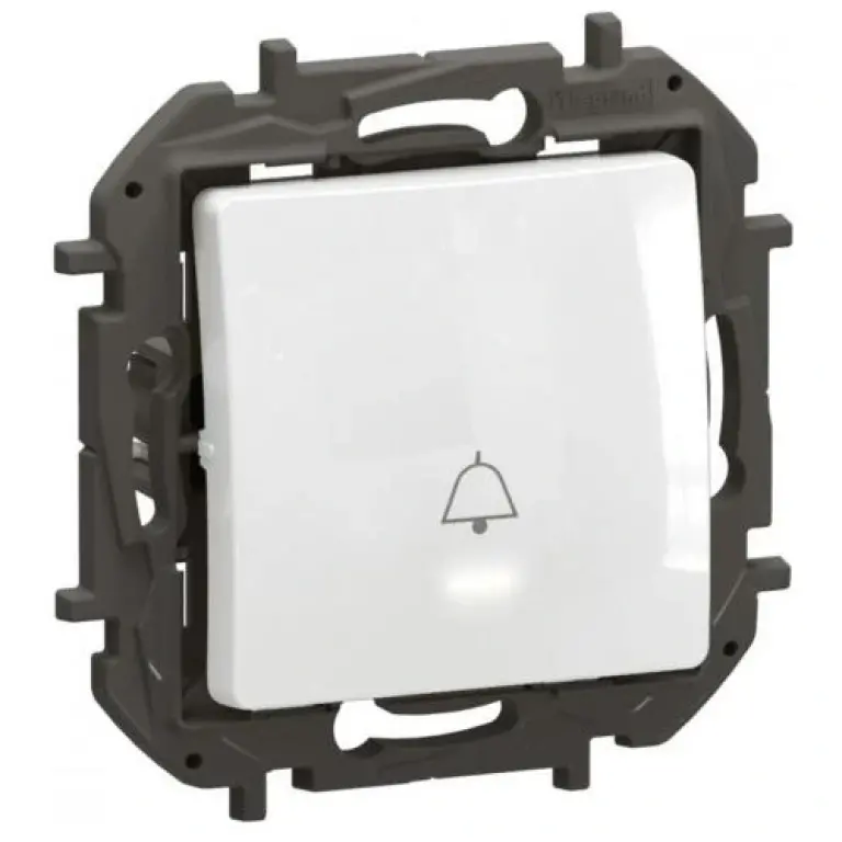 Бутон със символ звънец, 6а, с индикация, new niloe, legrand, бял, NP2311WH