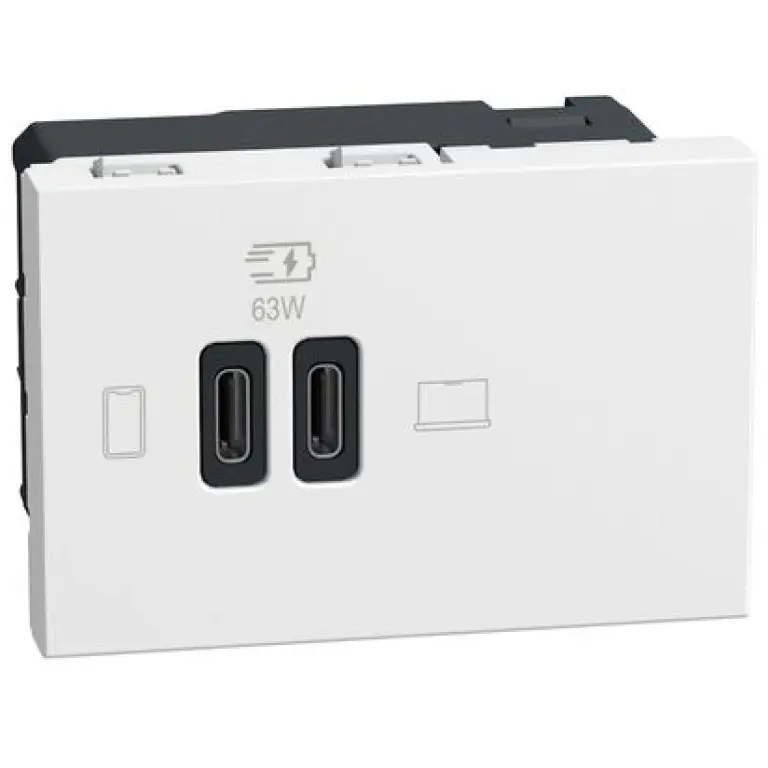 USB двойна розетка тип C, 63W, 3мод. бял, light now, bticino, YW4395CC