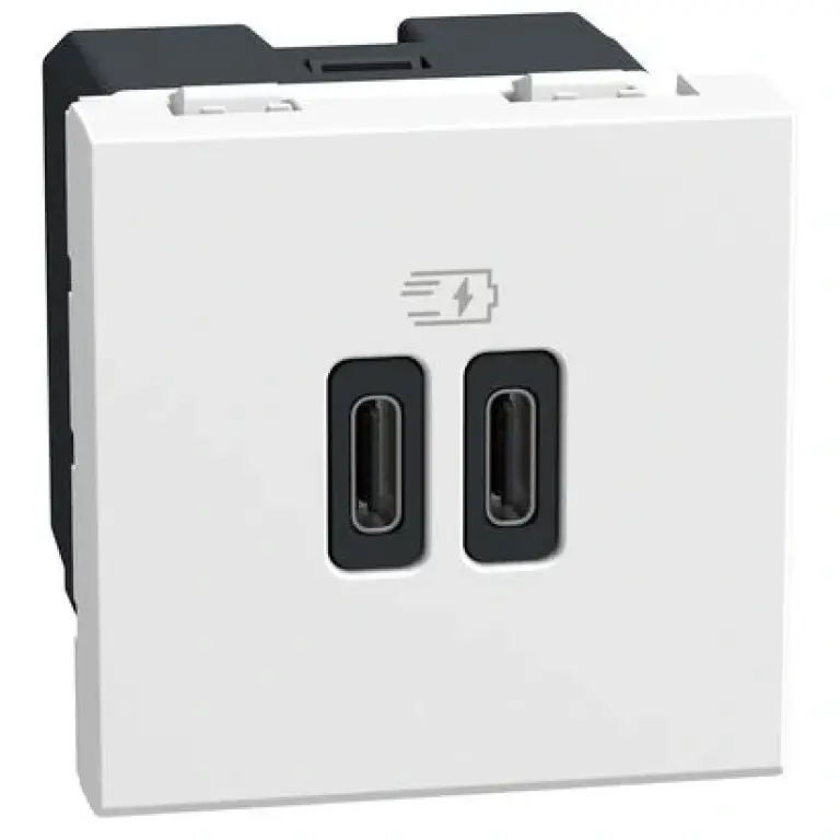 USB двойна розетка тип C, 30W, 2мод. бял, light now, bticino, YW4293CC