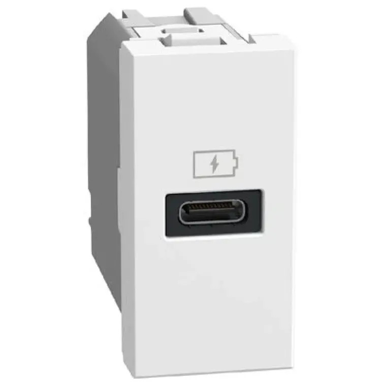 USB единична розетка тип C, 20W, 1мод. бял, light now, bticino, YW4192C