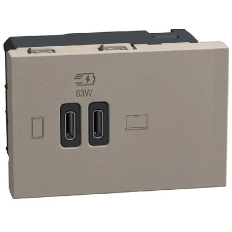 USB двойна розетка тип C, 63W, 3мод. камък, light now, bticino, YG4395CC