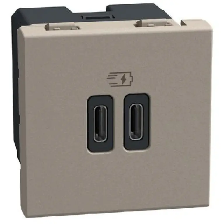 USB двойна розетка тип C, 30W, 2мод. камък, light now, bticino, YG4293CC