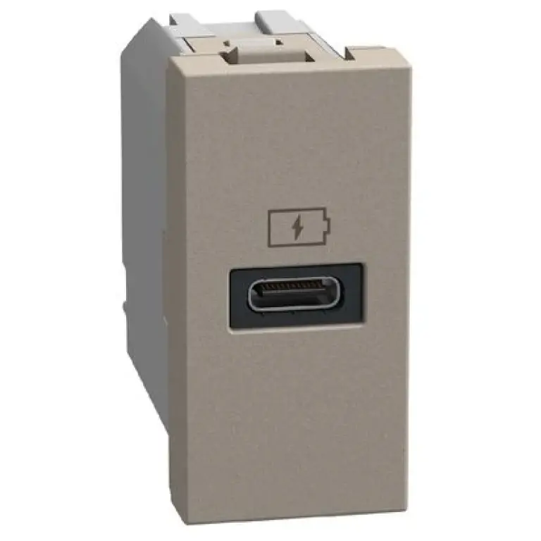 USB единична розетка тип C, 20W, 1мод. камък, light now, bticino, YG4192C
