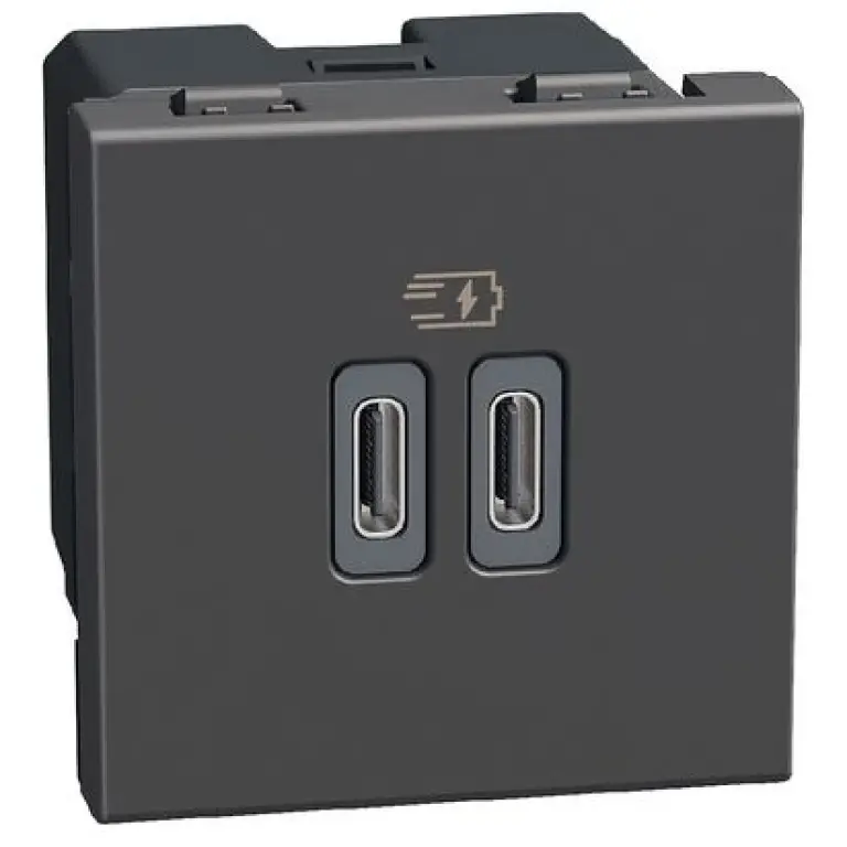 USB двойна розетка тип C, 30W, 2мод. графит, light now, bticino, YD4293CC