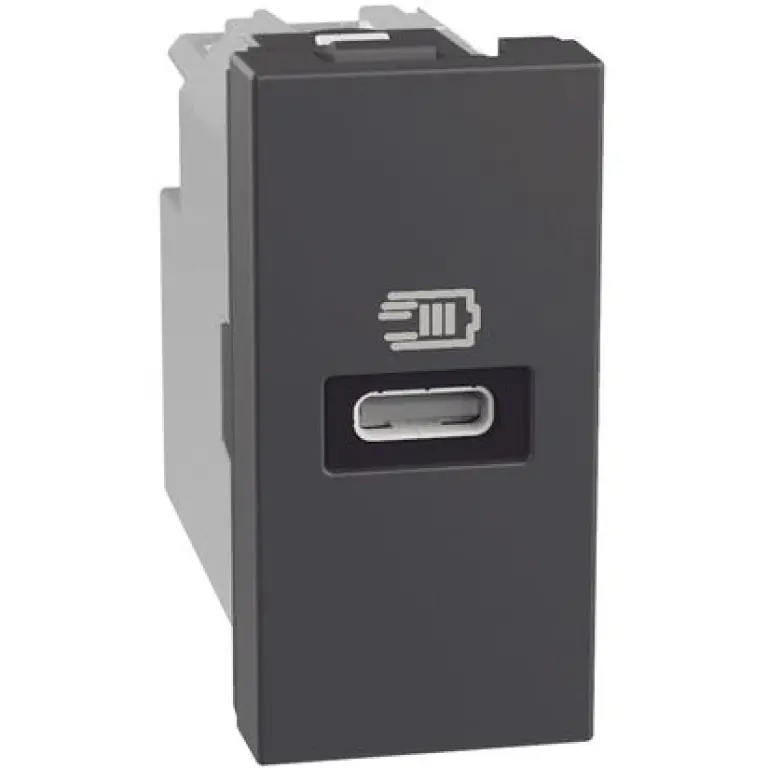USB единична розетка тип C, 20W, 1мод. графит, light now, bticino, YD4192C