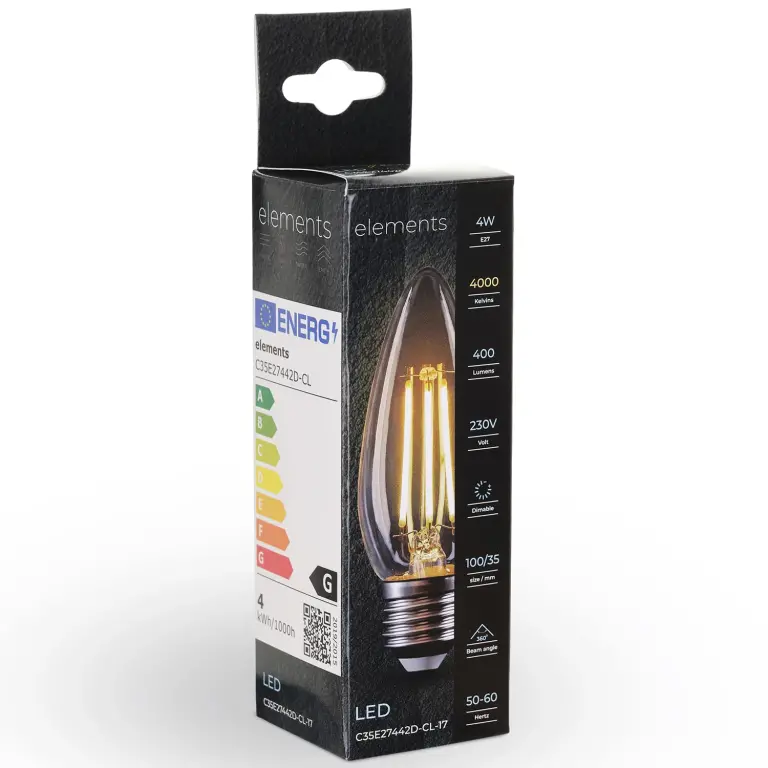 Димируема Led лампа 4W, E27, 400lm, 4000k, C35E27442D-CL-17