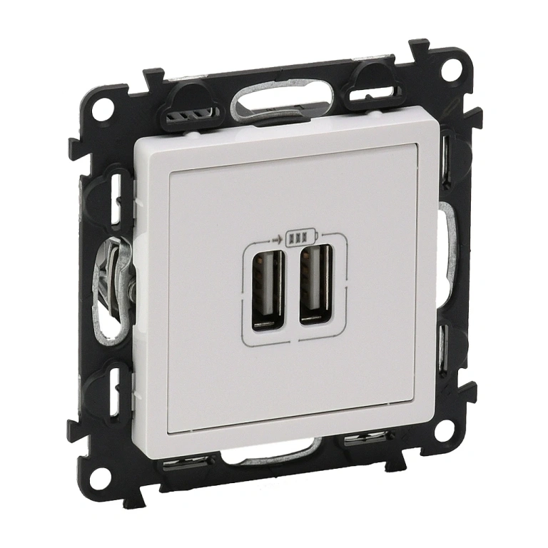 Двоен usb контакт 1500мa за зареждане 5v, бял, legrand, valena life, 753112