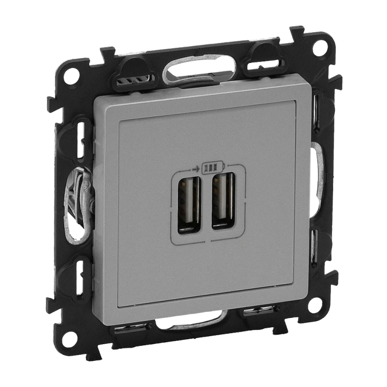 двоен usb контакт 1500мa за зареждане 5v, алуминий, legrand, valena life, 753312
