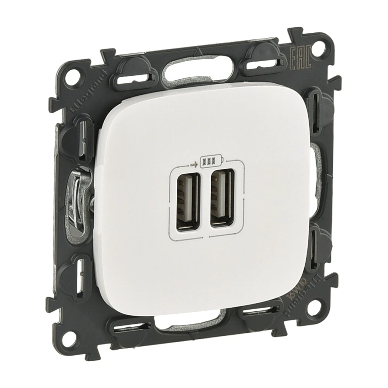 Двоен usb контакт 1500мa за зареждане 5v, бял, legrand, valena allure, 754995