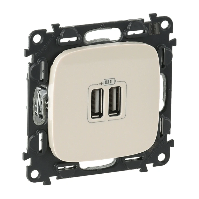 двоен usb контакт 1500мa за зареждане 5v, крем, legrand, valena allure, 754996