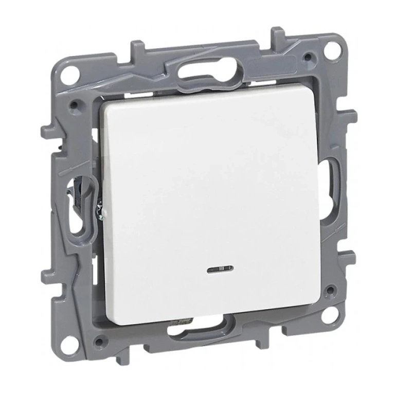 ключ бутон с подсветка led, бял, legrand, niloe, 764522