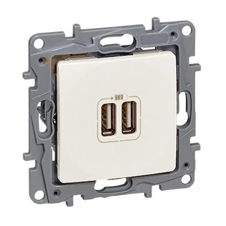 розетка 2xusb за зареждане, 2400ma, 5v, 12w, крем, legrand, niloe, 764694