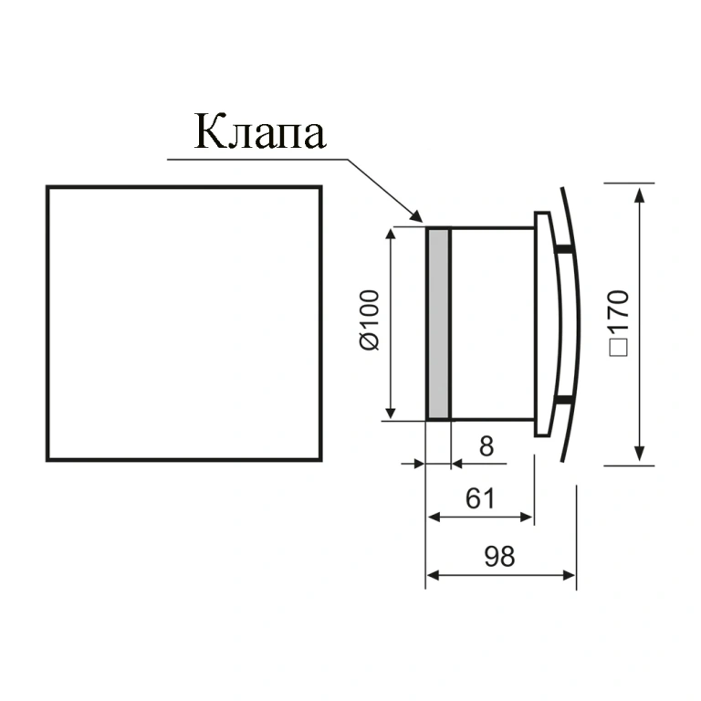 Вентилатор за баня, квадрат с клапа, бял мат, mmotors, ф100/169, 169m/h3, 18w, mm-p, 06 стъкло овал, 4710