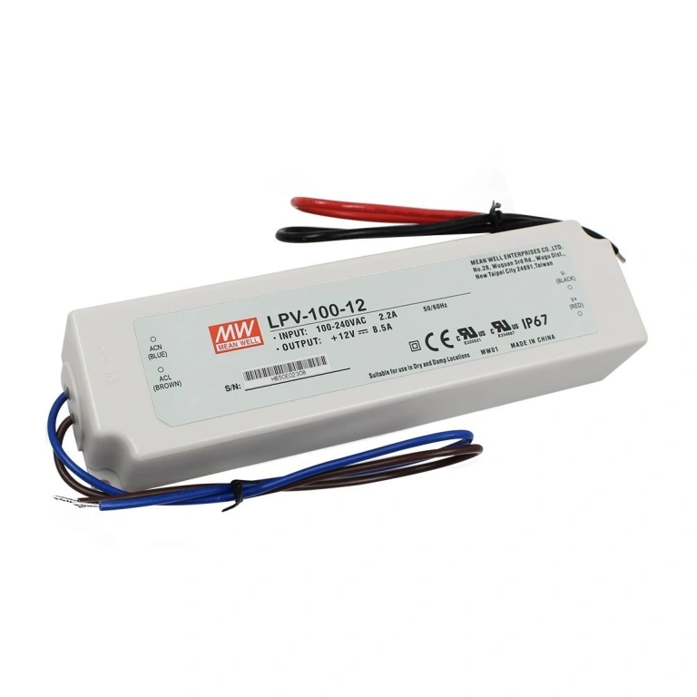 Лед захранване, meanwell, 12v, 100w, ip67, lpv-100-12