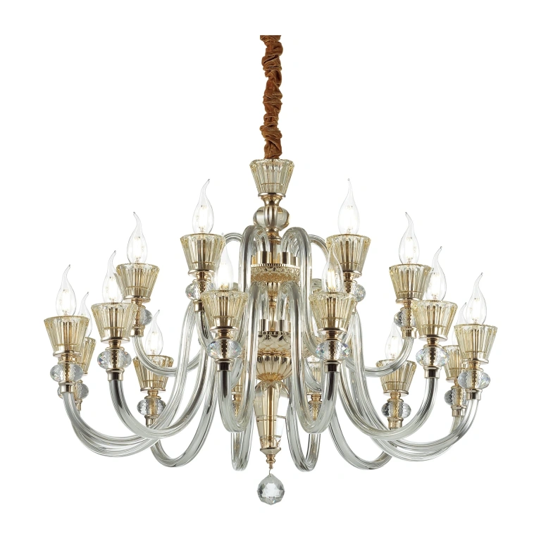 Стъклен полилей, trasparente, ideal lux, strauss sp18, 18x40w, 140629