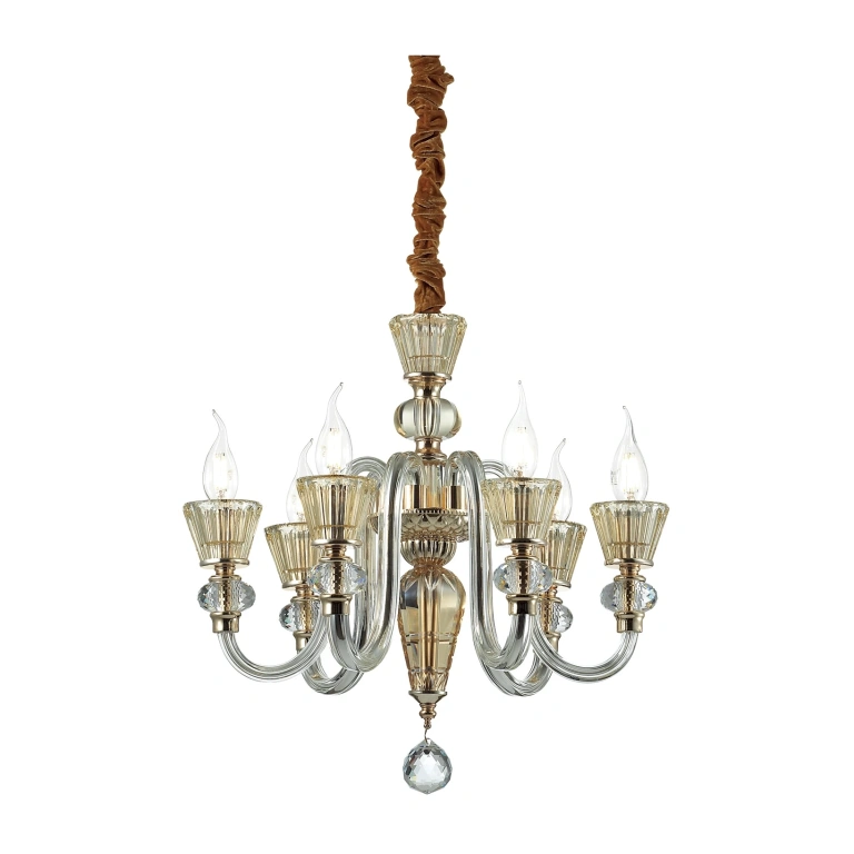 Стъклен полилей, trasparente, ideal lux, strauss sp6, 6x40w, 140605