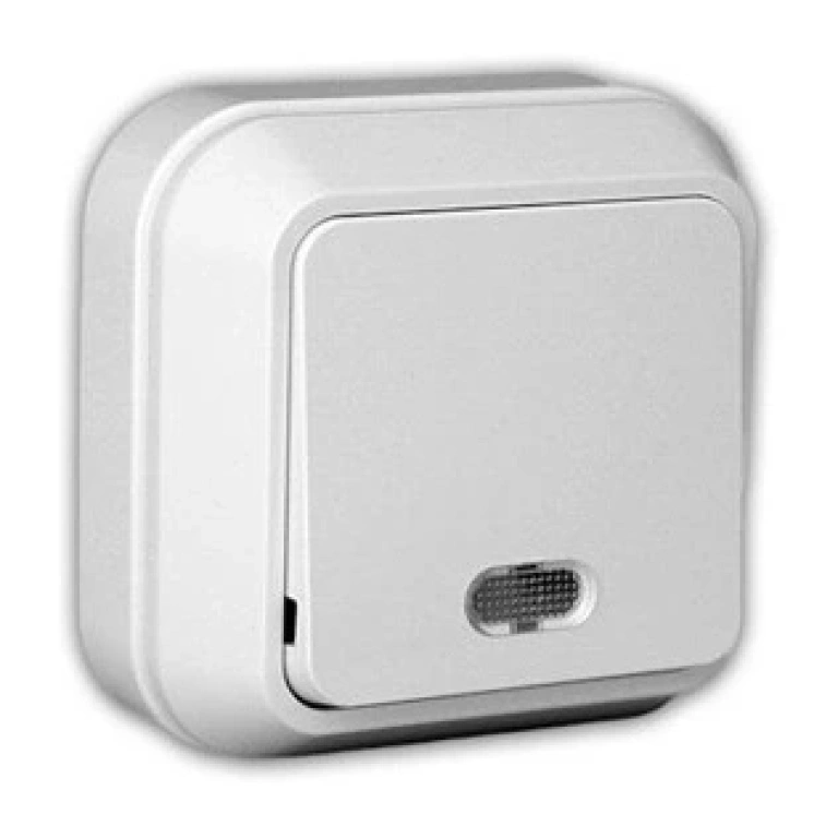 Единичен ключ сх.1, с индикаторна лапичка, 10a, 220v, бял, външен монтаж, ip20, makel, 45121