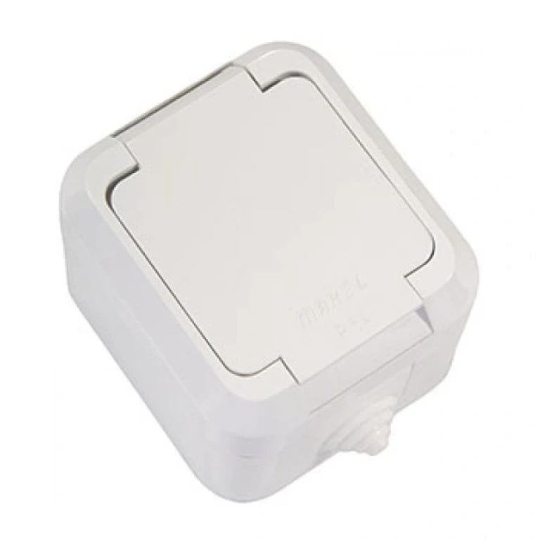 Контакт с капак, 16a, 220v, бял, външен монтаж, ip44, makel, 18304