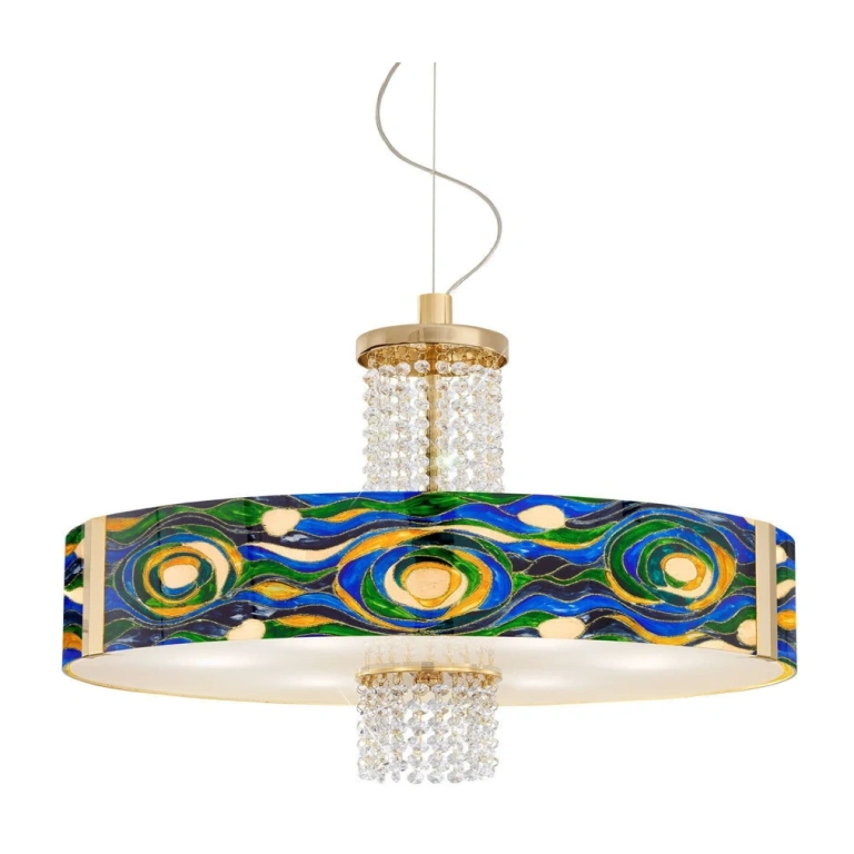 стъклен полилей, aqua blue, 24 carat gold plated, kolarz, emozione, 8lp.,60w, 0345.38s.3.aq.bg.okpt