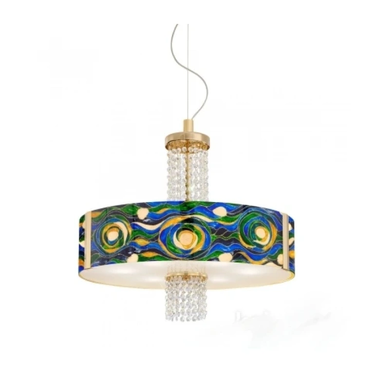 Стъклен полилей, aqua blue, 24 carat gold plated, kolarz, emozione, 6lp.,60w, 0345.36.3.aq.bg.okpt