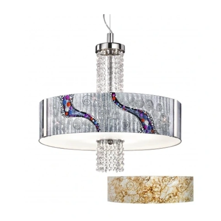Стъклен полилей, medici silver, kolarz, emozione, 6lp.,60w, 0345.36.5.me.ag.okpt