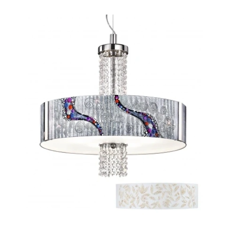 Стъклен полилей, liberta white antique, kolarz, emozione, 6lp.,60w, 0345.36.5.li.wa.okpt
