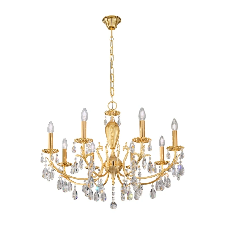 Кристален полилей,metal sconce gold, 24 carat gold plated, kolarz, victoria II, 8lp.,40w, 3003.88.3.kot